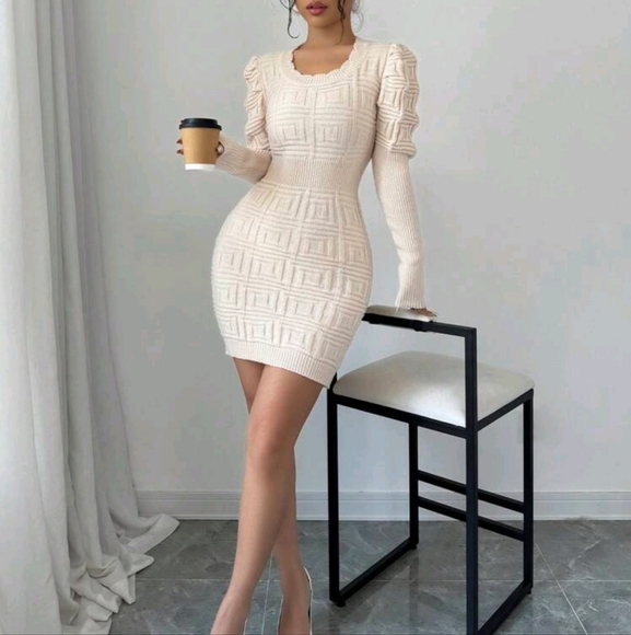 Women's Solid Color Round Neck Gigot Sleeve Elegant Knitted Sweate - Picture 2 of 4